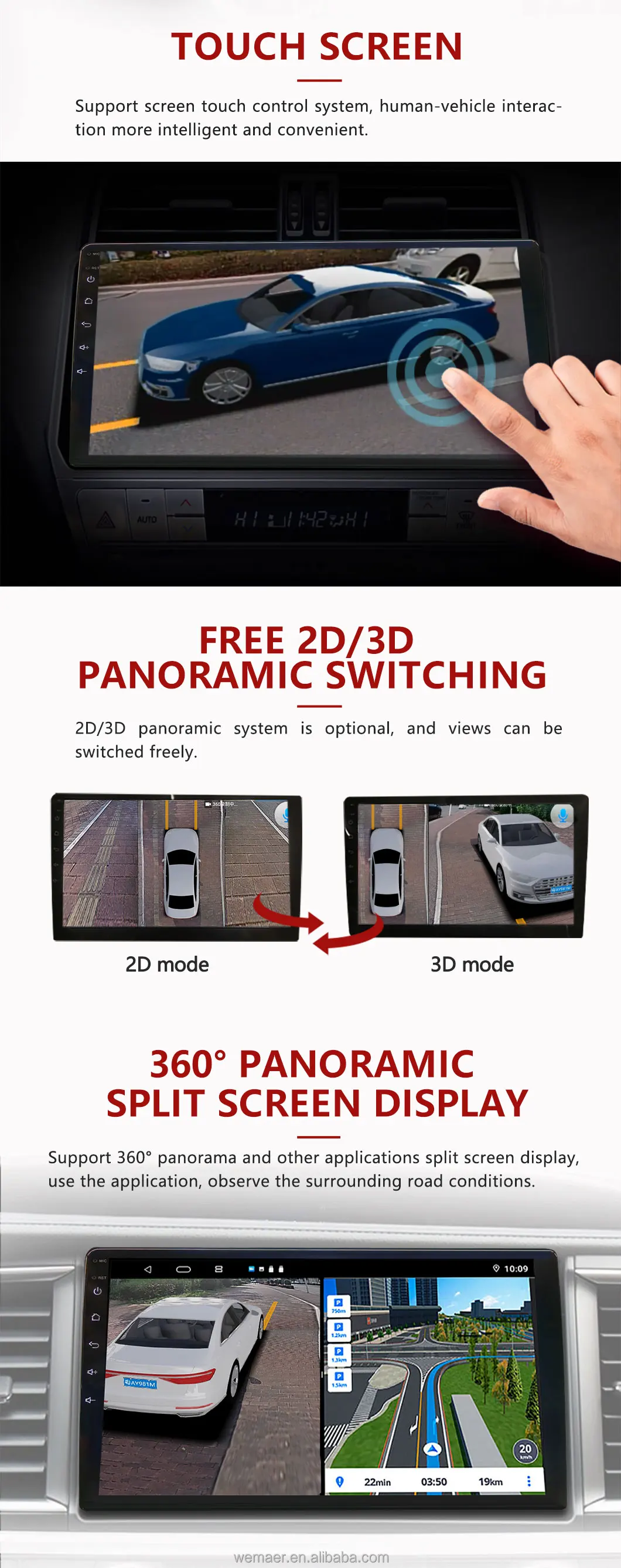 Wemaer OEM T5 Car 360 Degree Camera System Radio Stereo Navigation Waterproof HD Video Bird View 360 Car Camera Android Player supplier