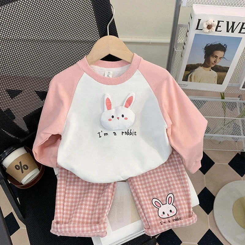 2024 Spring and Autumn Boutique Girls' Korean Edition Two Piece Long Sleeve Walking Girls' Clothing Spring Set