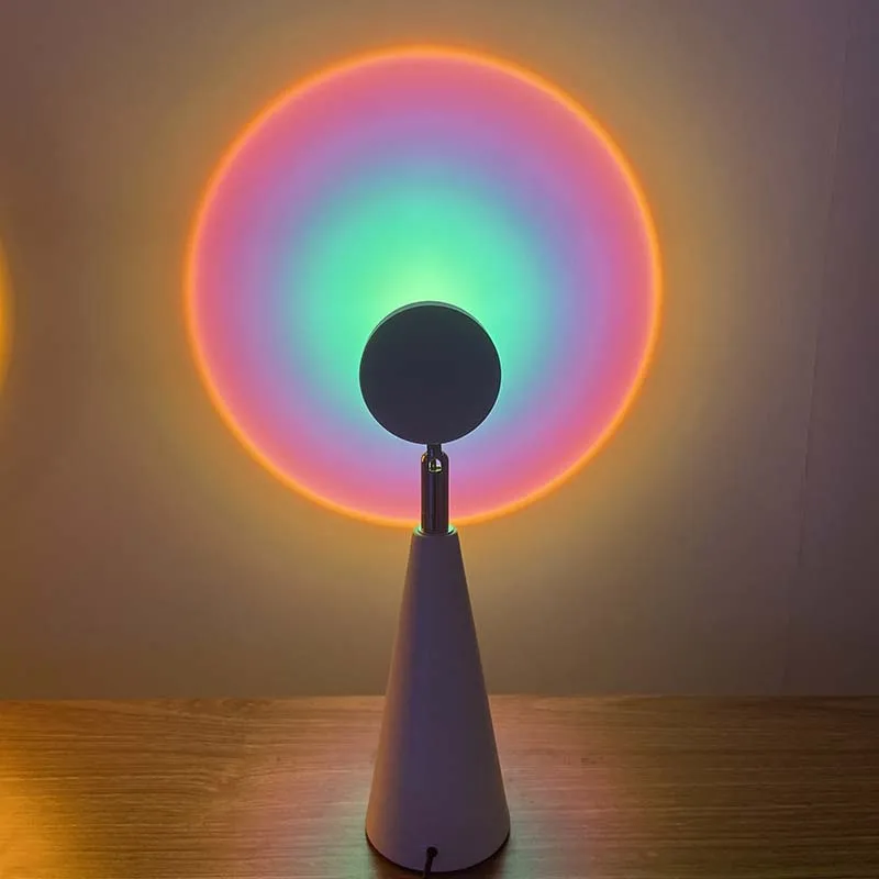 Cross-border modern led rgb colorful home decorative sunset lamp rainbow projection lamp atmosphere cone table lamps lamparas
