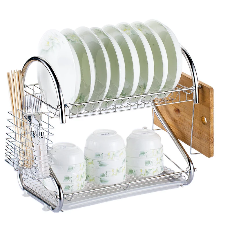 Popular design two tier kitchen cabinet dish organizer water drainer plate storage rack