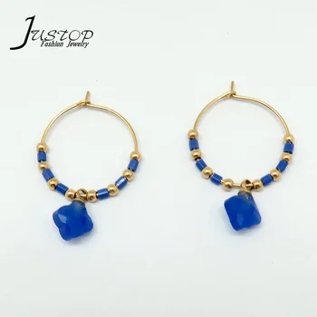 JUSTOP 2020 New Design Blue Miyuki Earrings With Crystal Pendant Earrings