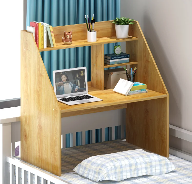 2021 new bedroom single bed top desk notebook desk with small bookshelf