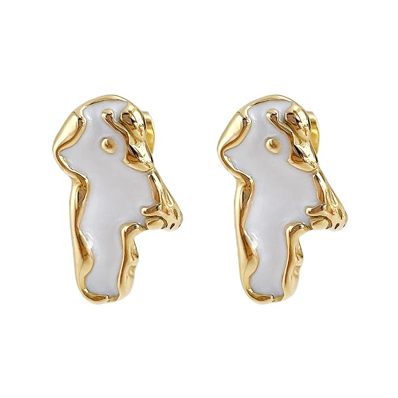 14K Gold Plated Stainless Steel Jewelry Irregular Shape Design White Epoxy Ear Stud Accessories Earrings E221370