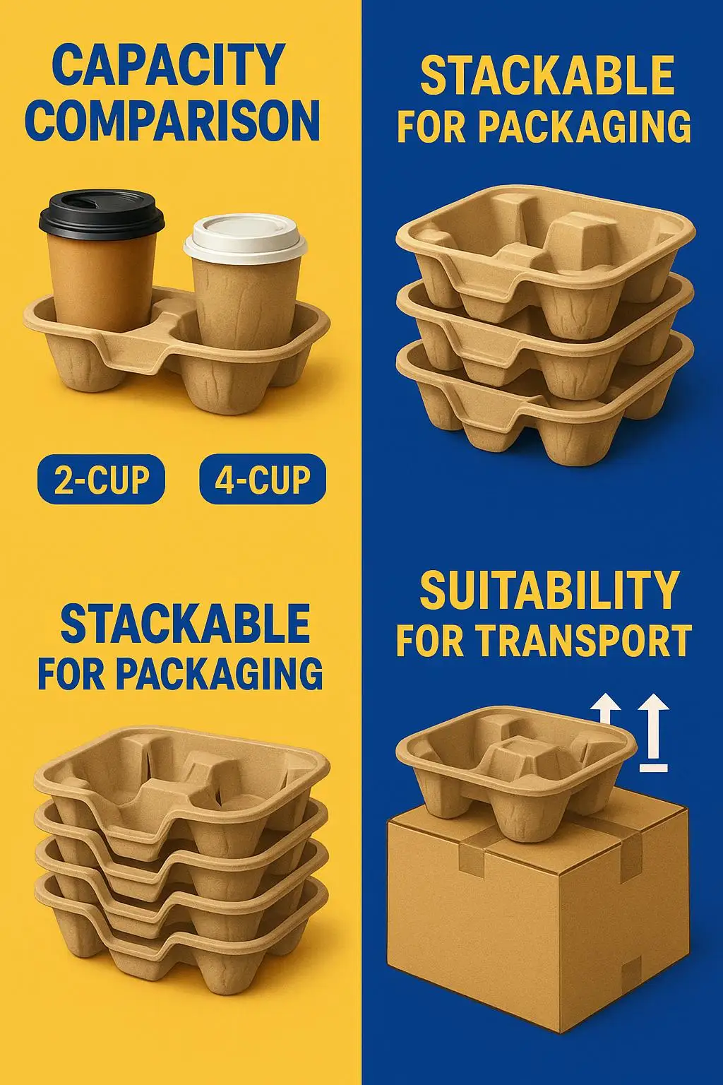 Wholesale Eco-Friendly Bagasse Fiber Takeout Cup Carrier Biodegradable and Disposable for Hot Cold Drinks for Parties Coffee - detail 5
