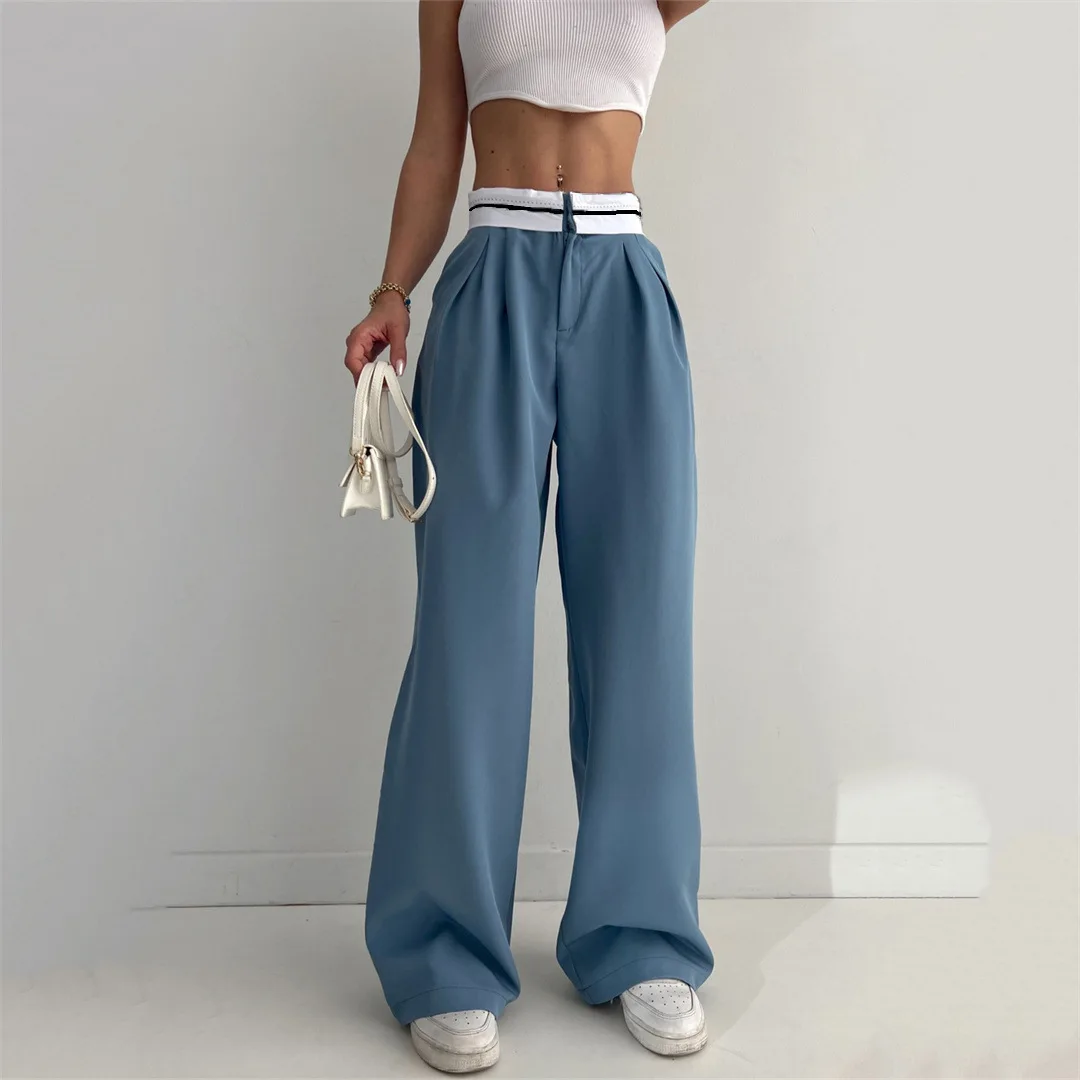 Multi Color Solid Women's Wide Leg Pants High Waisted Business Work Trousers Long Straight Suit Sexy Straight Casual Trousers supplier