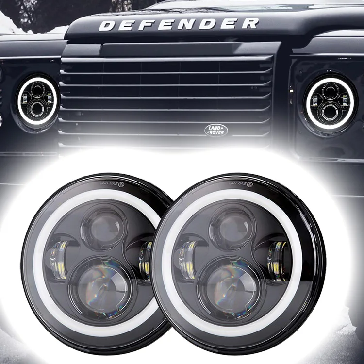DOT 7" Led Headlight Halo DRL Hi-Lo Beam lamp For Land Rover Defender Rang Rover