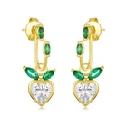 925 Sterling Silver Earrings Silver Gemnel 925 Sterling Silver Emerald Jacket Popular Cubic Zircon Peach Heart Earrings