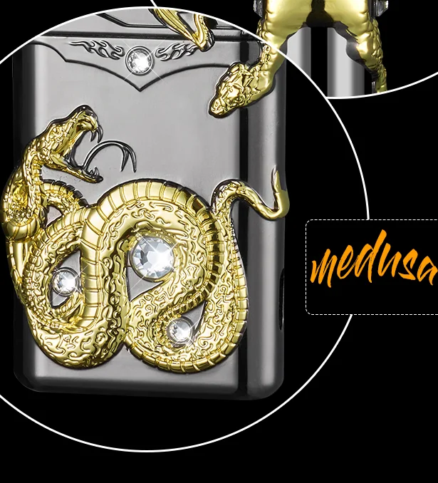 db 276 embossed medusa lighter metal double fire lighter creative direct windproof open flame conversion cigarette lighter-1