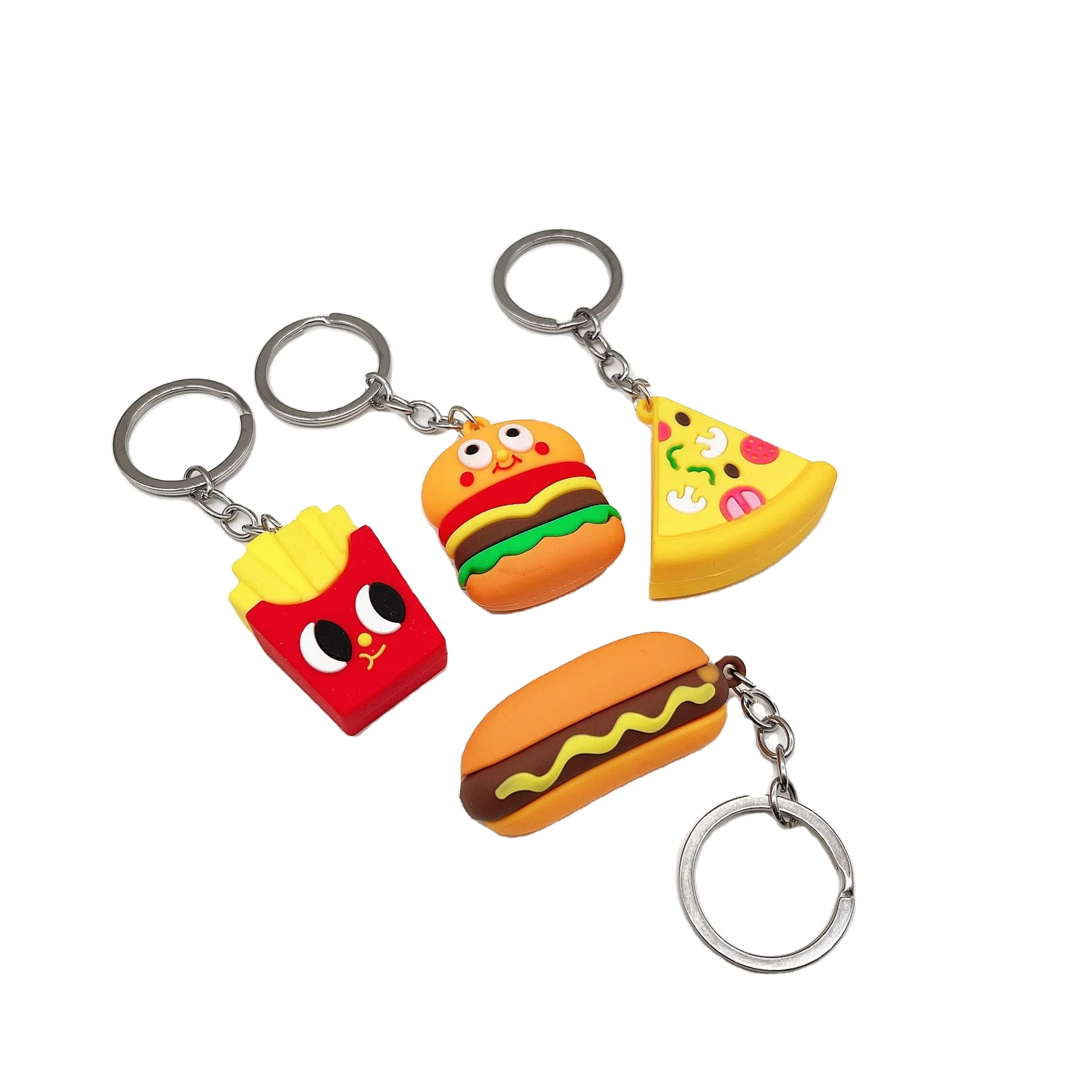 PVC Mini Hamburger French Fries Popcorn Fast Food Key Chain For Vending Machine Mini Fast Food Key Chain