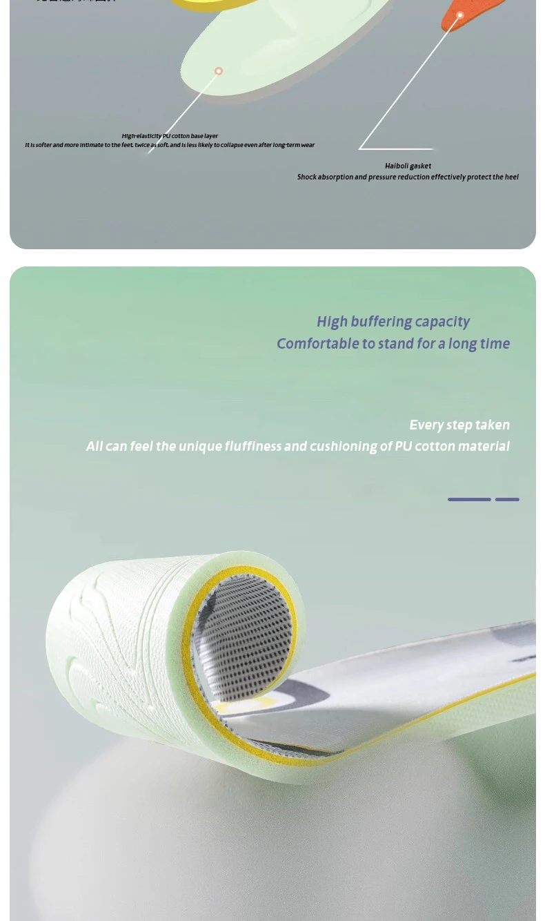 Hce86131bcc8b4dc1a35ae6d31f003ee9H 2026 New PU Cotton Sports Insole Soft Elastic EVA Gel Daily Sports Shock Absorption Pressure Relief Bouncy Foot Beds