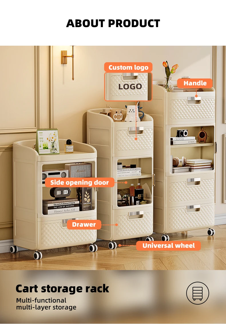Wannuo 2-4 Layers Plastic Storage Cart Plastic Bedside Table Bedroom Bedside Table Flexible Plastic Storage Drawers With Wheels manufacture