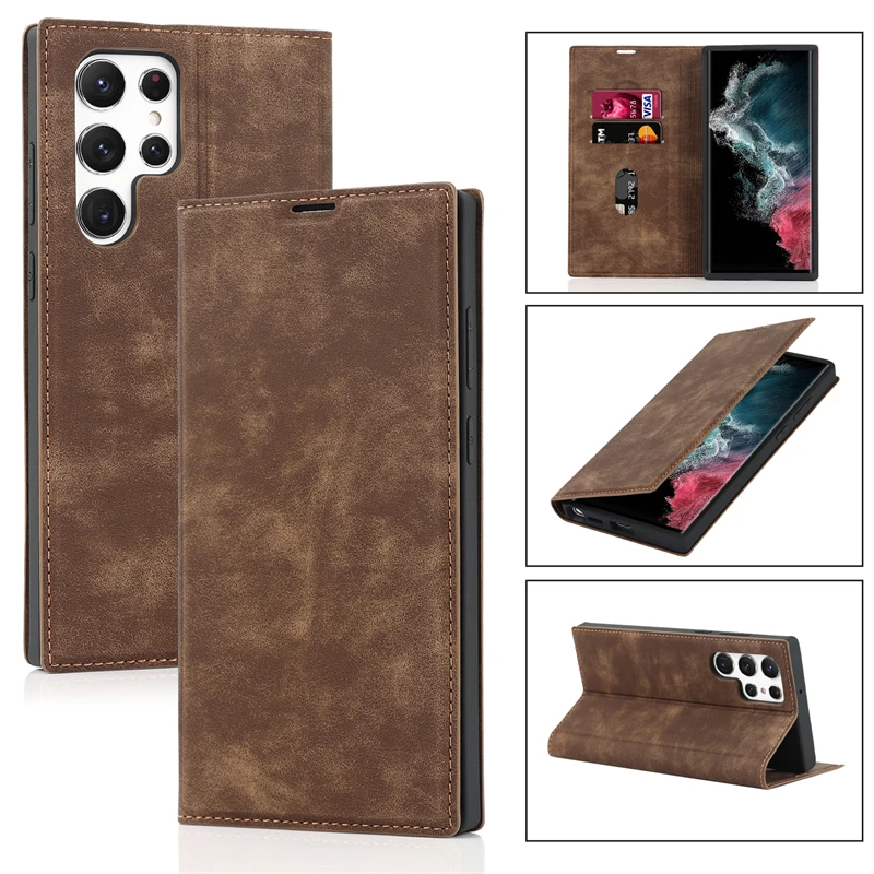Shockproof magnetic wallet case for iphone 11 12 13 14 samsung s22 ultra leather case