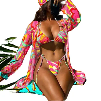 Brazilian Bikini Set Adults Maternity Women Quick Dry Mesh Swimwear Three Piece Cover Factory Wholesale Logo Beach Bathing