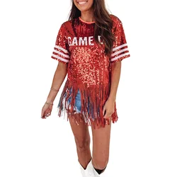Custom Crewneck Collar Game Day Patch Sequin Football Top Long Sleeve Patchwork Embroidered Sweatshirt