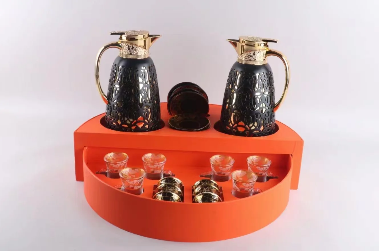 Hot Selling Arabic Vacuum Flask Luxury Daily Use Pot Arabic Coffee Dallah Flask and cups sets