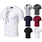 Short Hoodie Hooded T Shirt Men Custom Logo Short Sleeve Hoodie Solid Color Hooded Loose T Shirt Men