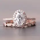 Set Ring VVS Moissanite WeddingRing Set 2pcs Vintage Ring 18K Rose Gold Ring 6x8mm Moissanite Oval Engagement Ring