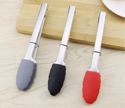 Premium Quality Mini 7 Inches Stainless Steel Handle Locking Serving Tongs Silicone  Tips Bread Salad Food Tongs