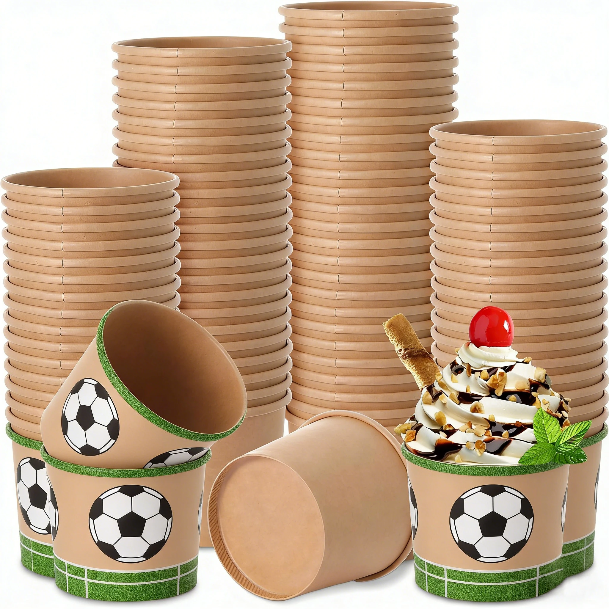 Round Paper Bowl Custom Printed Waterproof Kraft Bowl for Football Game Takeaway Eco Friendly Disposable Packaging details