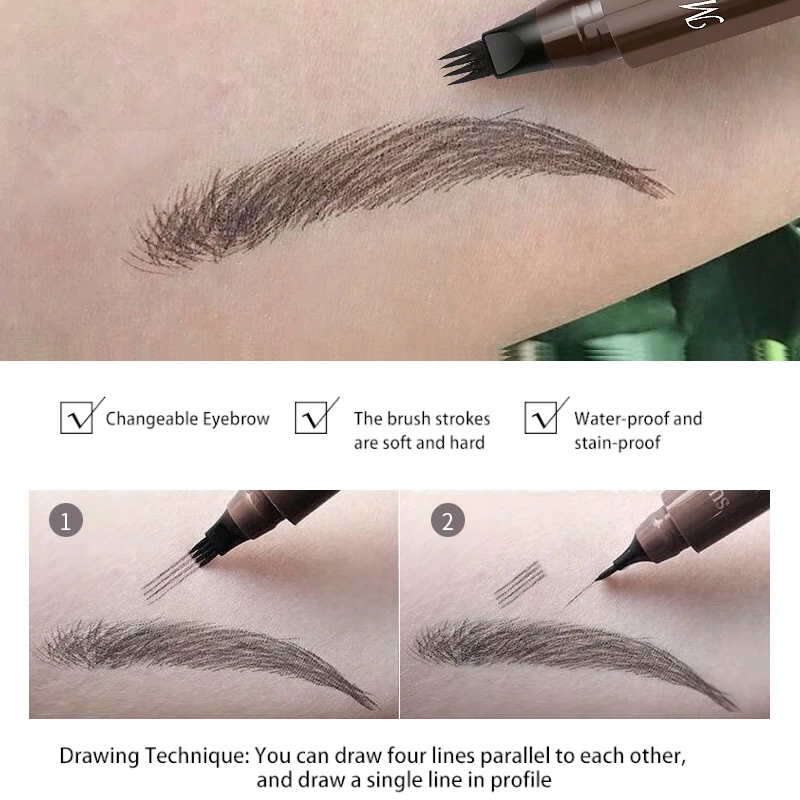 4 Tip Fork Liquid Eyebrow Pen Durable Tattoo Pen Brow Pencil