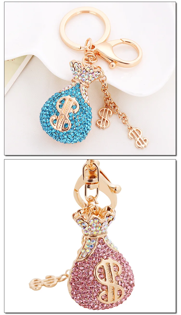 New Fortune Bag Crystal Rhinestone Lucky Keychains Luxury Key Chain