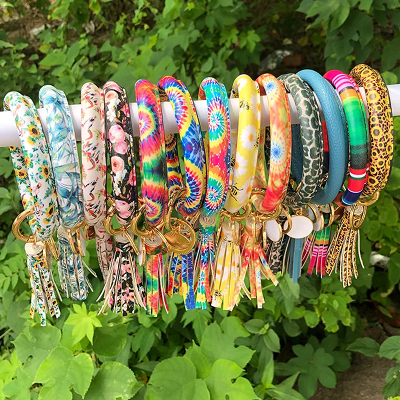 Amazon Hotsell Pu Leather Tassel Circle Key Chain Women Wristlet