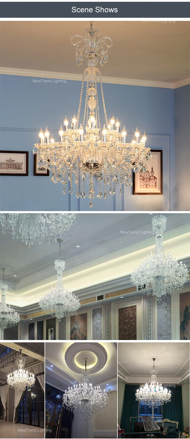 CPL-170 Luxury Design Indoor Villa Hotel Lobby Wedding Decoration Custom Glass LED Chandelier supplier