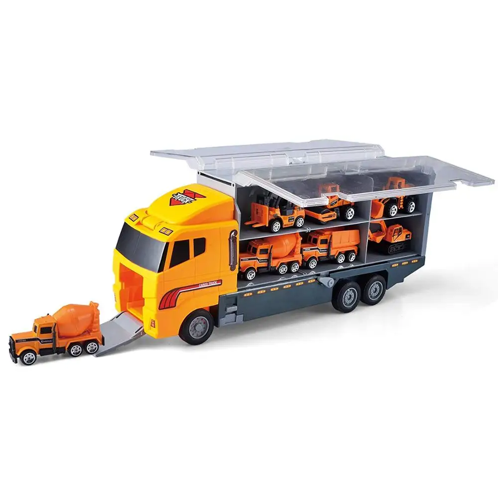 Die-cast Construction Truck Vehicle Car Toys Set Play Vehicles in Carrier Truck 