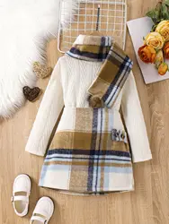 Wholesale autumn winter girls clothing sets long sleeve shirts+plaid skirt+ball scarf casual warm toddler kids outfits