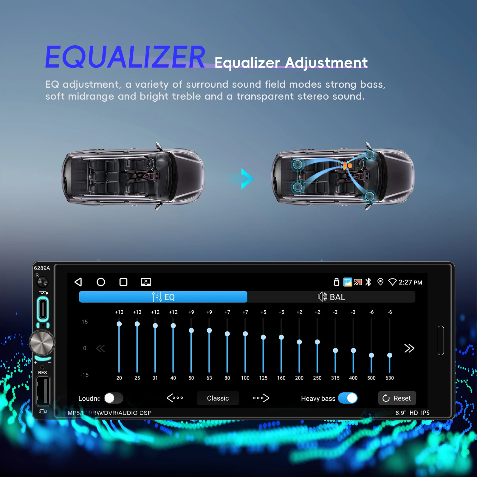 android auto gps wifi bt usb ips display split screen knob control a4505-8