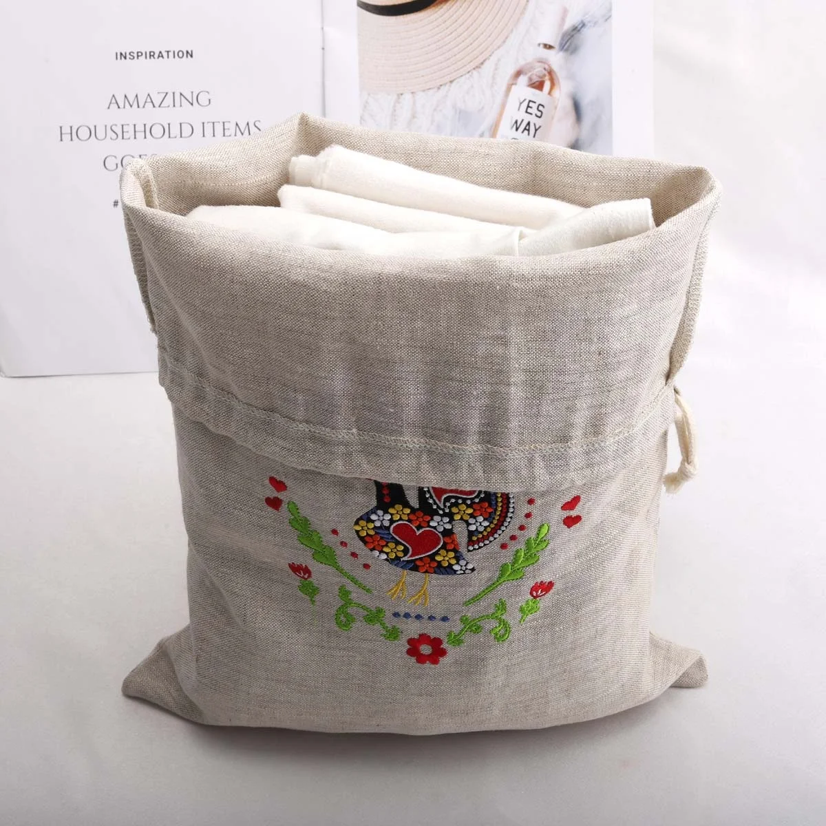 Recyclable 100% Linen Drawstring Dust Bag For Christmas Food Natural Custom Logo Printed Jute Sack Gift Packaging Pouch