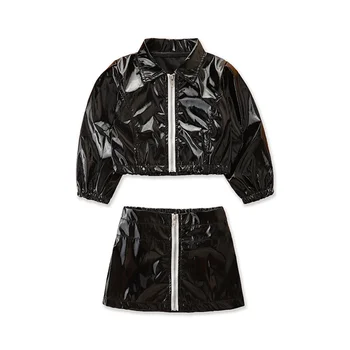 New Style Children Pu Leather Jacket+Short Skirts 2 Pieces Set Summer Baby Girls Stylish Clothes Set Boutique