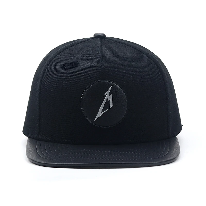 Quality Caps Black Leather Snapback Hat 