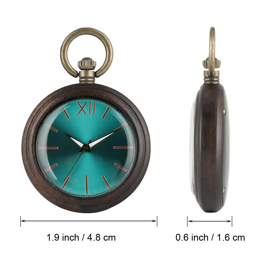 Wholesale Wooden Antique Luxury Brand Pocket Watches With Chain Roman Numeral Round Quartz Movement Custom Watch