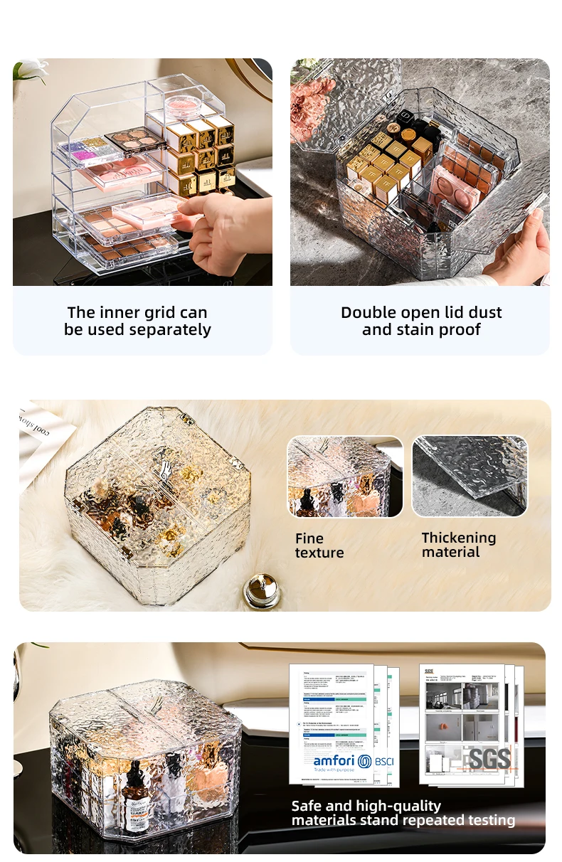 Wannuo Stylish Water Ripple Storage Box Bathroom Skin Care Products Storage Box Transparent Plastic Storage Box manufacture