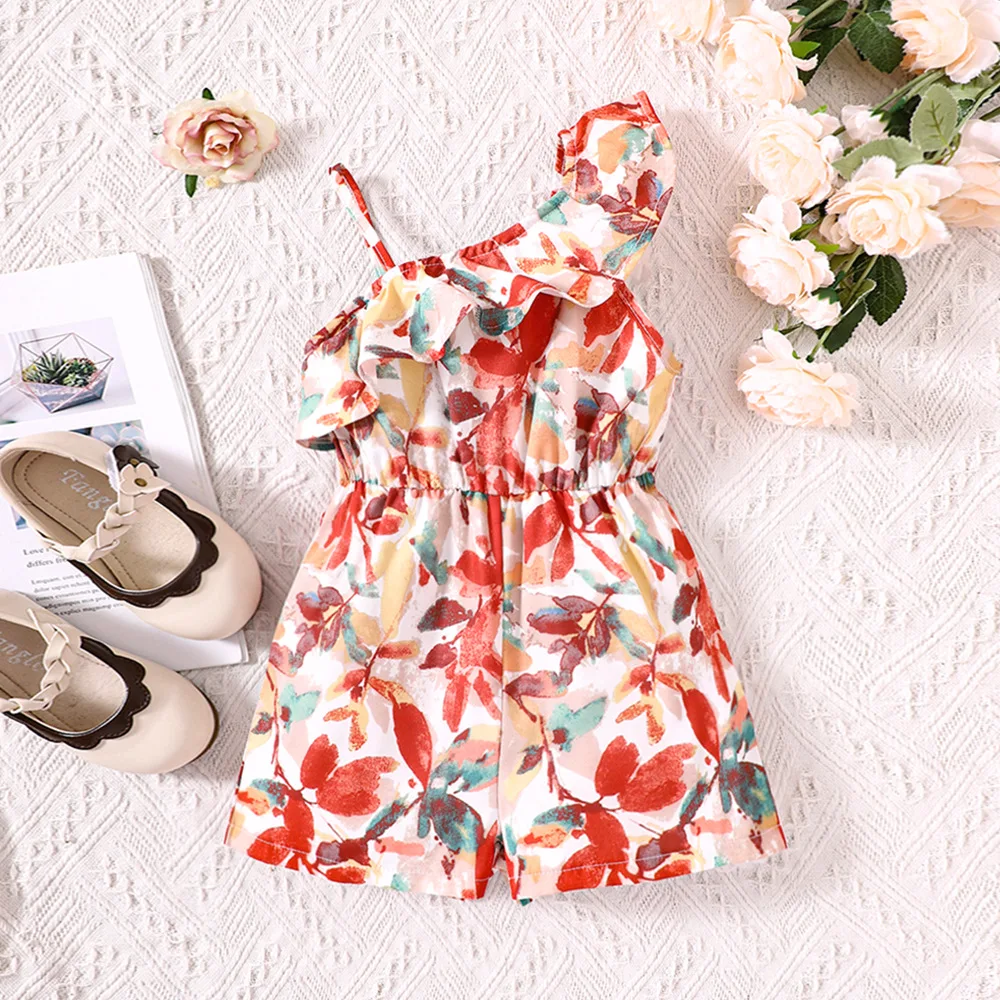 Wholesale toddler girls clothing boutique floral printing one-piece kids jumpsuits sleeveless girls trousers outfits