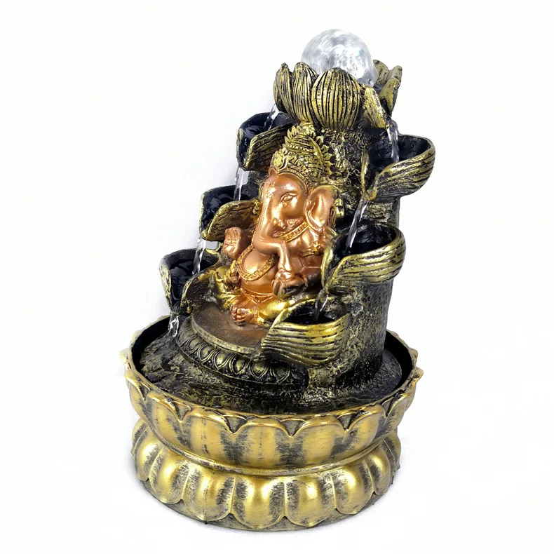2024 Hot Sale Resin Craft Home Decor Indoor Tabletop Ornaments Elephant God Figurine Ganesh Statue Buddha Indoor Water Fountain