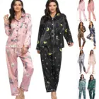 Pajamas Pajama Long Sleeve Autumn Silk Pajamas Quality Satin Family Home Wear Print Color Pajama Pajama Set