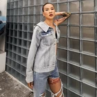 Coat Long CHICEVER Asymmetric Patchwork Coat V Neck Long Sleeve 2020 Street Wear Women Denim Jacket