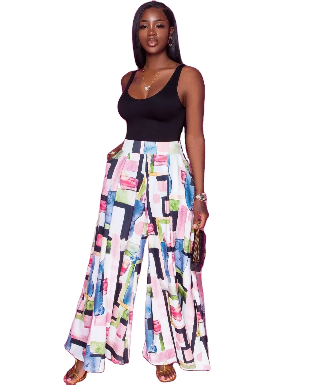Fashion Trendy Letter Printed Wide Leg 