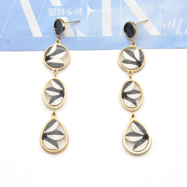Newest Design folding paper ear link jewelry unique long chain earrings