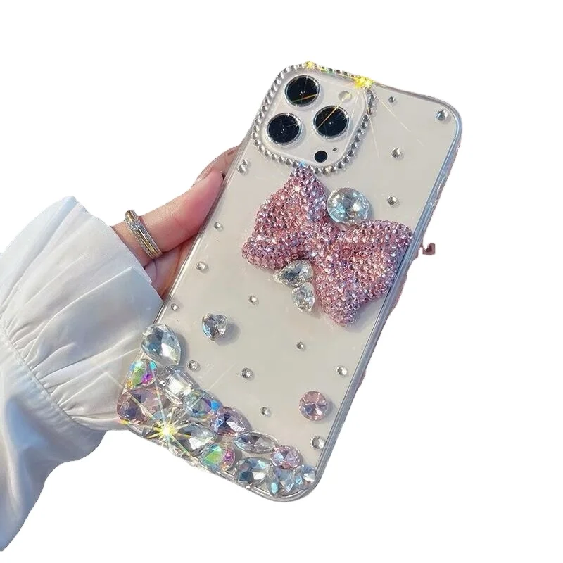 Luxury Diamond Bow Rhinestone Glitter Protective Cell Cover Phone Case for iPhone 15 14 12 11 pro max Samsung S24 S23 S22