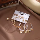 Earrings 6pair Korean Vintage Simple Alloy Acrylic Earrings Irregular Pearl Butterfly Hoop Earrings Set Women