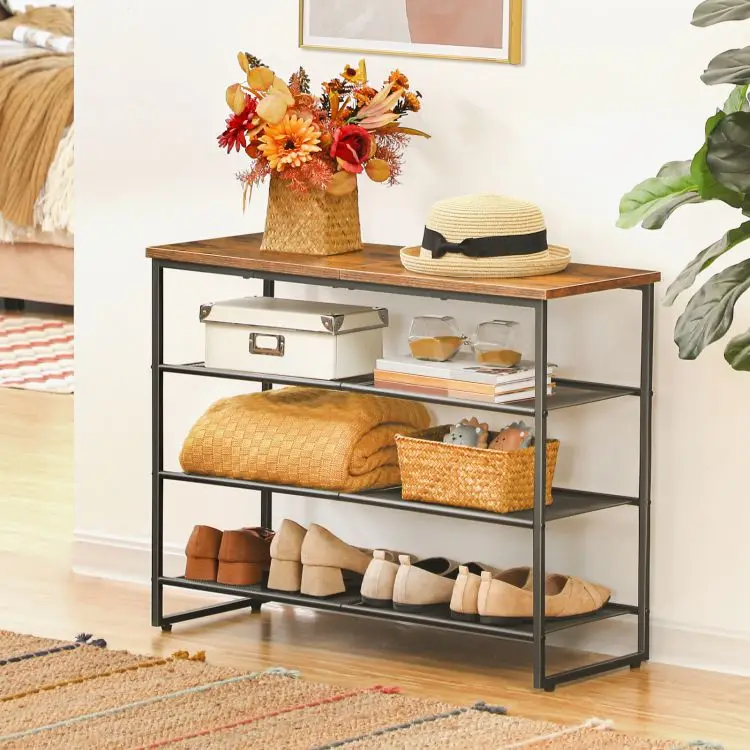 Wholesale 4 Tier Shoe Racks Industrial style Metal 4tier Shoe Stand Storage Shelf for Shoes Organizer