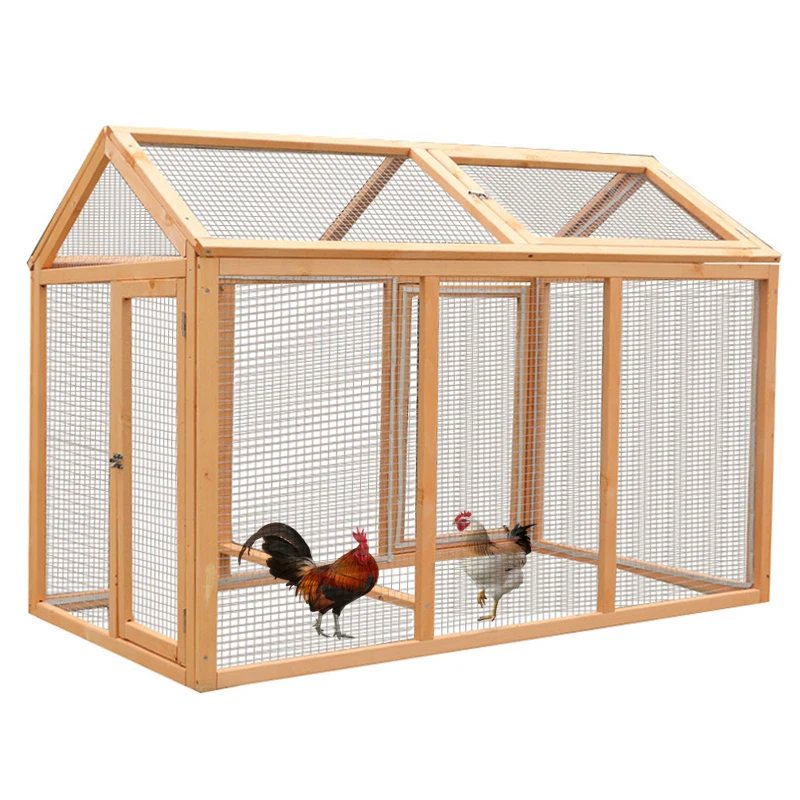 GOJOOASIS 67 Outdoor Wooden Chicken Coop Hen House Poultry Cage w/ Wire Fence Indoor and Outdoor Use D 