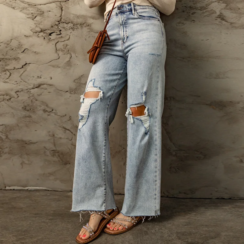 Dear-Lover Wholesale Fast Shipping Distressed Straight Leg Denim Mujer Loose Jeans Femme