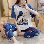 Sleepwear Cartoons Pajama Round Neck Short-sleeved Pajamas Women Summer Autumn Casual Women Pajamas Sleepwear