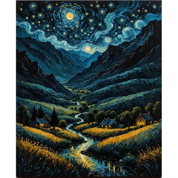 DIY Paint by Numbers Mountain Star Sky Painting Kit Eco-friendly Acrylic Paint on Canvas Modern Style for Home Decor