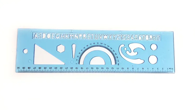 Hot Sale 12inch Straight Ruler Plastic Clear Assorted Color Alphabet Stencil Trace Ruler Set