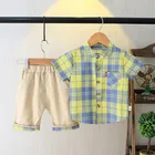 Kids Clothes Clothing Suppliers Kids Plaid Short Sleeve Shirt Shorts 2Pcs Suit Baby Boys Clothes Sets